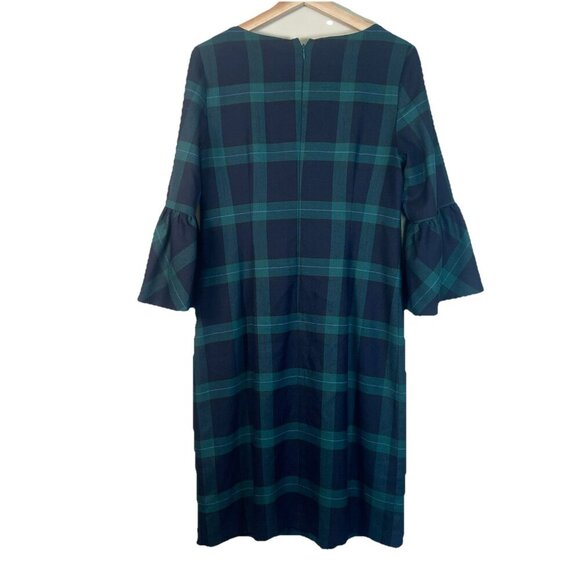 Talbots Black Watch Plaid 3/4 Sleeve Shift Dress Blue Green Size 6 Holiday Fall - Picture 4 of 11